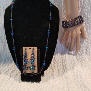 Beautiful Sapphire color necklace, bracelet and post earrings.